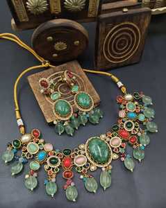 ชุดสร้อยคอ monalisa หินหินอ่อนพรีเมี่ยมสำหรับผู้หญิงปลอดภัยในการสวมใส่นานหลายชั่วโมงในงานแต่งงานและปาร์ตี้เครื่องประดับทองเหลือง - Product Image 5