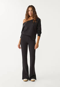 Meilleure vente qualité noir femmes doux au toucher épaules exposées sweat côtelé poignets femmes sweats à capuche d'entraînement femmes sweat - Product Image 3