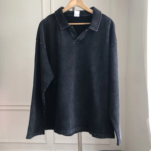 100% coton polaire poids lourd casual hommes à manches longues sweat Street Wear vêtements sérigraphie Vintage lavage à l'acide hommes - Product Image 3