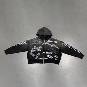 Sweat à capuche unisexe de haute qualité, personnalisé, en coton épais délavé à l'acide, avec patch brodé, effet soleil éclairé, imprimé intégral, style streetwear, taille XL, 100% coton - Product Image 4