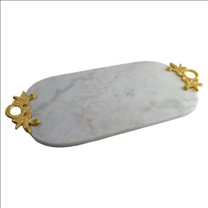 Plateau de service Design d'intérieur blanc vert noir marbre Rectangle avec poignées dorées plateau décoratif en marbre décor de maison - Product Image 6