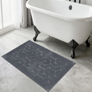 Tapis de bain jacquard abstrait en fil teint tissé gris foncé Frelna 70x120cm - Tapis de douche sur mesure - Fabriqué en Turquie - Product Image 1