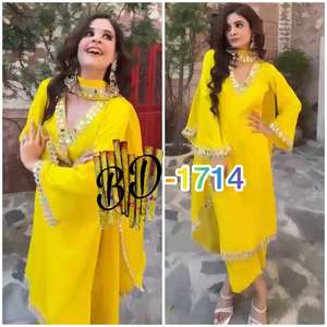 TOP VENTA NUEVO INDIO Y PAKISTANI ESTILO PESADO BORDADO LARGO 3 PIEZAS KURTI SET VESTIDO para MUJER 2024 - Product Image 3