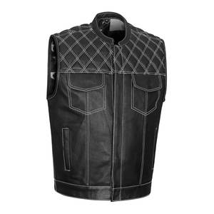 Factory Made <b>Men's</b> Sleeveless V-Neck Genuine Leather <b>Vest</b> with Pocket <b>Slim</b> Fit Button Down Winter Windproof Waterproof Outerwear - Product Image 6