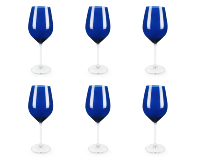 Ensemble de 6 verres à vin 50 cl (17 fl oz) en verre bleu pulvérisé, pied bleu et transparent, style moderne, couleur Wine Excelsa