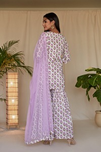 High Quality Lilac BlockPrint Sharara Set Direct From Manufacturer Indian & Pakistani Kurti and Pants - Product Image 2