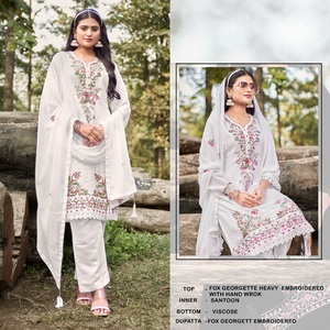 Lo último Fox Georgette pesado bordado con trabajo a mano con Stanton viscoso con dupatta - Product Image 3