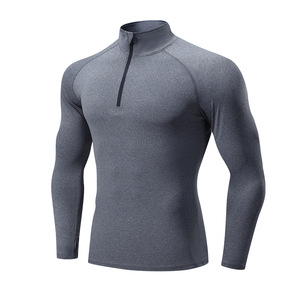 Col montant fermeture éclair sport séchage rapide entraînement hommes printemps course en plein air entraînement décontracté collants à manches longues hommes T-shirt - Product Image 5