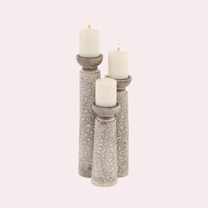 Ensemble de 3 bougeoirs en bois de couleur blanche fini avec un design élégant, parfait pour une décoration murale élégante et une ambiance intérieure - Product Image 2