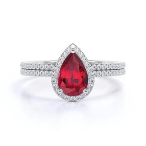 Bague de fiançailles vintage en argent sterling 925 avec rubis de laboratoire taille poire de 1,50 carat et placage or pavé, bijou de déclaration pour soirée - Product Image 6