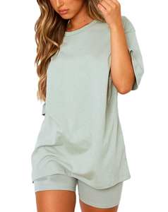 2025 femmes été court ensemble pour dames décontracté 2 pièces ensemble femmes coton surdimensionné chemise et short deux pièces ensemble - Product Image 3