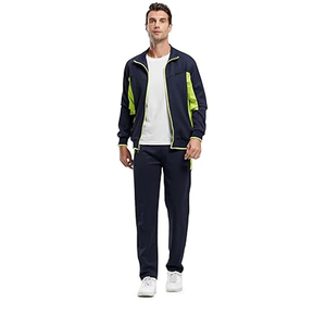 Survêtements de gym et de jogging personnalisés de qualité supérieure pour hommes, ensemble athlétique 2 pièces à fermeture éclair complète, style solide, grande taille, coupe ajustée d'automne - Product Image 6
