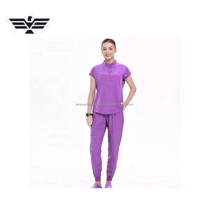 Womens Solid Color Cotton Woven <b>Scrub</b> Suits Comfortable Medical Top & Pants Uniform with Needle Detection - Product Image 1