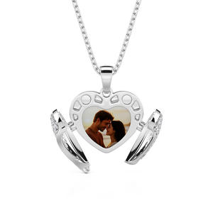 Jeulia Winged Personalized Heart Photo <b>Locket</b> Necklace with Bezel Setting - Product Image 3