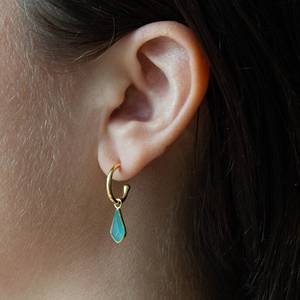 High Quality Latest Wholesale Price Excellent Long Cut Shaped Natural Aqua Chalcedony Gold Charm Hoops Designer <b>Gifts</b> <b>for</b> <b>Her</b> - Product Image 3