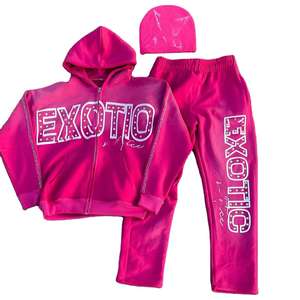 Ropa de calle unisex, conjunto de Sudadera con capucha y cremallera de cara completa personalizada, chándal deportivo con patrón sólido, bolsillo personalizado en blanco 100% - Product Image 4