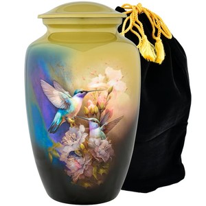 Urna Conmemorativa con Diseño Floral de Aves en Color Rosa, Acabado Brillante Suave y Bolsa de Terciopelo para un Recuerdo de Cenizas en Paz - Product Image 5