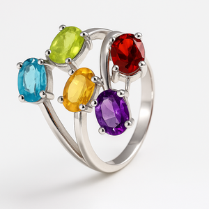 Sterling <b>Silver</b> 925 Rhodium Plated Multi Gemstone <b>Ring</b> Trendy Prong Setting Engagement Wedding Anniversary Party Unisex Gift - Product Image 2