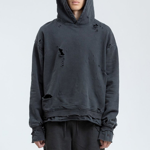 Sweat-shirts à capuche pour hommes, sur mesure, à épaules tombantes, lourds, lavés, délavés, surdimensionnés, 100% coton, pull à capuche - Product Image 3