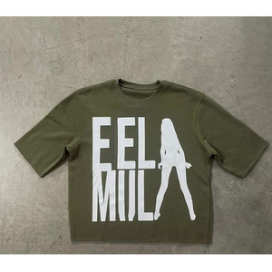 เสื้อยืดครอปไซส์ใหญ่พิเศษออกแบบแนวสตรีทโอเวอร์ไซส์ผ้าฝ้าย100% หรูหราโชว์ไหล่ลายกราฟิก300ก. - Product Image 3