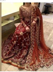 Colección de bodas 2022, tela de red de terciopelo de algodón Koti Lehenga Choli adornada India/pakistaní, cuentas de cristal Dabka de piedra, seda - Product Image 3