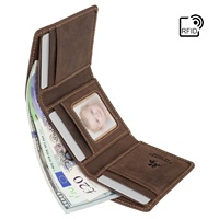 Visconti Dompet RFID Kulit Lipat Tiga Terbuka Pendek Vintage dengan Warna & Logo Khusus untuk Hadiah Pria TDW-0038