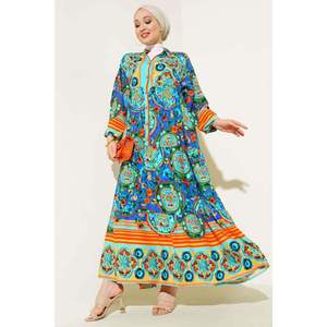 Patterned <b>Buttoned</b> Front Dress Orange - Product Image 1