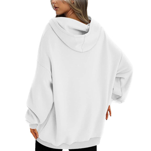 Sudadera con capucha de hombro caído de gran tamaño blanco de lana de algodón de alta calidad para mujer nuevo estilo impreso técnicas para invierno otoño hecho - Product Image 3