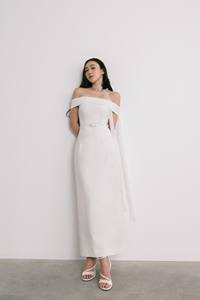 Elégant Blanc Long EMILIA LA ROBE D'ÉPAULE Rayon Spandex Tissu Tissé Unique Femmes Robes Conception BLANC ANT Fabricant - Product Image 3