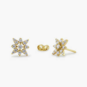 14K oro brújula estrella corte redondo diamante Stud pendientes personalizados 0.42Ctw diamante brújula estrella Stud pendientes joyería fina mujeres - Product Image 5