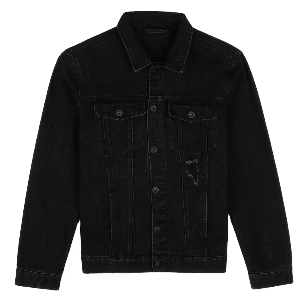 Yeni siyah OEM 2024 varış moda streetwear denim ceket yüksek kalite özel tasarım erkekler düğme ön denim kot ceketler