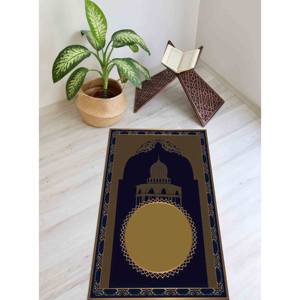 Blue & <b>Gold</b> Islamic Prayer Rug: Elegant Worship Rug,With Pile Soft Rug - Product Image 4