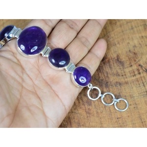 925 Sterling Silver Fine <b>Bangle</b> <b>Bracelet</b> with Amethyst Gemstone - Product Image 2