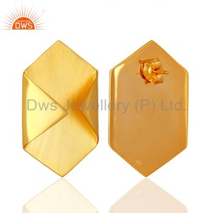 Handmade Gold Plated Art Deco <b>Stud</b> Earring Girls Plain <b>Silver</b> <b>Stud</b> Earring Jewelry Manufacturer - Product Image 4