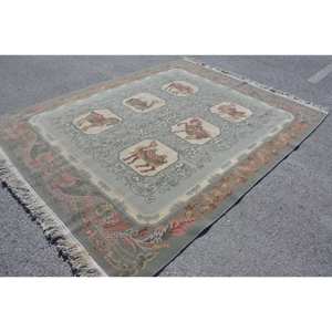 พรมตุรกีวินเทจคลาสสิกสีเขียวเบจ7.9 x 10.2ft แฮนด์เมดผ้ากำมะหยี่รูปสี่เหลี่ยมผืนผ้าการเย็บปะติดปะต่อกันสำหรับห้องนั่งเล่นยางขนสัตว์ใหม่ - Product Image 2