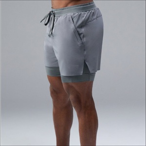 กางเกงขาสั้นออกกำลังกายแบบ2-in-1ของผู้ชายพิมพ์โลโก้ได้ตามต้องการ - Product Image 2