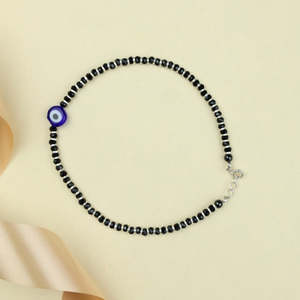 Tobillera de Plata 925 con Diseño de Ojo Turco y Cuentas, Bañada en Oro con Diamante Central, Ideal para Fiestas o Regalo - Product Image 4