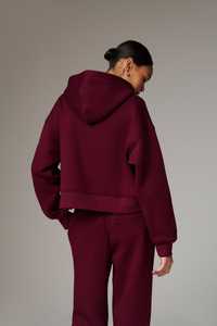 High Demand <b>Burgundy</b> Women's Cropped Zip Through <b>Hoodie</b> Anti-Wrinkle And Breathable Hoodies For Woman Workout Gym Zip Up <b>Hoodie</b> - Product Image 5