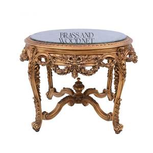 Mesa de entrada clásica de lujo con tablero de mármol y base de madera tallada a mano - Product Image 1