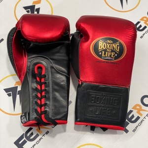 Guantes de Boxeo Negros con Cordones Dorados, Disponibles en Todos los Colores, Sin Boxeo No Hay Vida, Guantes Deportivos de Piel de Vacuno Auténtica para Sparring y Kickboxing - Product Image 2