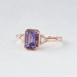 <b>Amethyst</b> Zircon Stone Solid 925 Sterling Silver Minimalist Band <b>Gold</b> Filled Women Girl Fashion Jewelry Engagement <b>Ring</b> Wholesale - Product Image 3