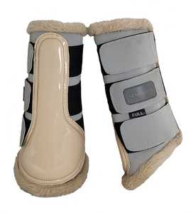 Botas de Protección para Tendones de Caballo en Tela Gris Beige y Malla con Forro de Piel Sintética Suave, Personalizables, para Deportes Ecuestres, Equitación y Entrenamiento - Product Image 1