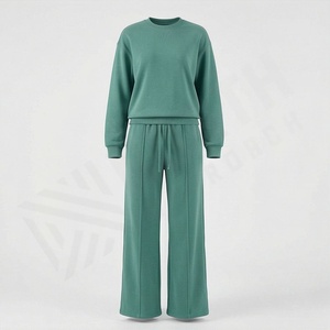 Conjunto Deportivo para Mujer, Sudadera Holgada de Manga Larga con Cuello Redondo, Pantalones Deportivos de Cintura Alta con Cordón, Traje Moderno para Correr y Hacer Ejercicio - Product Image 1