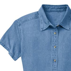 Nuevo estilo azul claro Slim Fit ecológico transpirable manga corta Camisa de mezclilla mujeres High Street Formal Casual OEM - Product Image 2