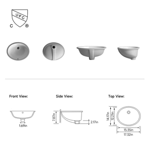 Lavabo de salle de bain ovale en céramique vitrifiée à poser sous le meuble, avec fond incliné, dimensions totales 440x360x200mm, modèle NV2209 - Product Image 2