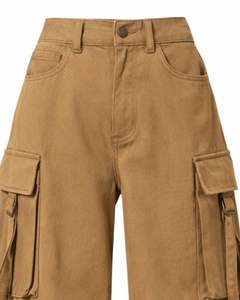 Pantalon cargo marron pour femme, taille haute, jambe large, pantalon utilitaire, streetwear, coupe ample, multi-poches, style vintage - Product Image 4