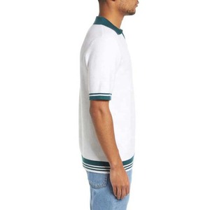 Polo de Punto Blanco para Hombre con Ribete Verde, Manga Corta, Casual, de Algodón, Color Sólido, con Cierre de Cremallera de un Cuarto - Product Image 6