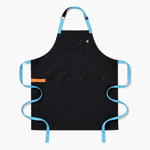 Tablier sans manches noir avec bretelles orange, taille ajustable, 3 poches, en toile tissée, style simple, pour usage quotidien et nettoyage - Product Image 3