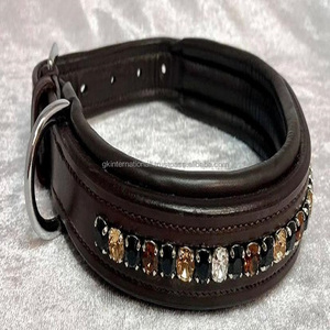 Collar de cuero acolchado para perro, accesorio resistente de 2 pulgadas de ancho, ajustable, negro o marrón, hecho a medida con 1 Fila de incrustaciones ostentosas de lujo - Product Image 6