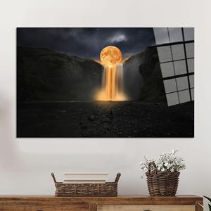 Impression sur toile Cascade au clair de lune : Art mural paysager fantastique, ART SUR VERRE TÉMPERÉ - Product Image 1
